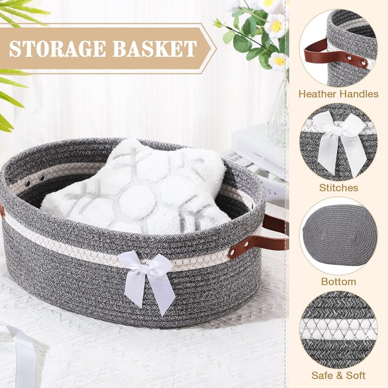 Colingmill Valentine's Day Baskets for Gifts Empty Set Large Gift Baskets Empty with Handles and Wrapping Set Storage 14"x 10"x 5.5" Decorative Chest Box for Presents Wedding Baby Shower(Gray) - Image 3